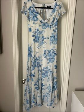 CeCe White Maxi Dress with Blue Floral Print